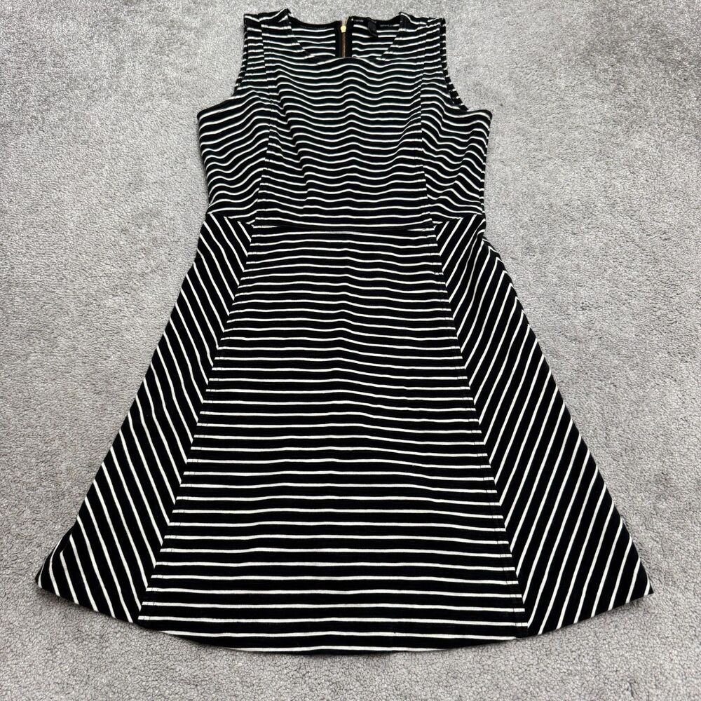 J. Crew Dress Striped Sleeveless Fit Flare Womens 8 Black White Stretch Cotton